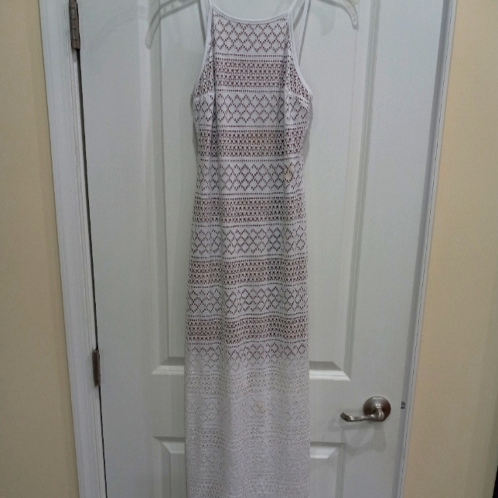 White, flesh tone lined maxi dress